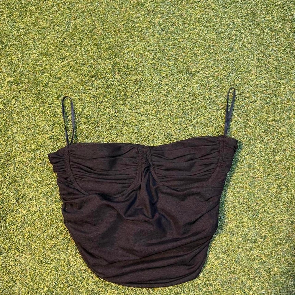 Zara Black Ruched Mesh Cami Top Size Small